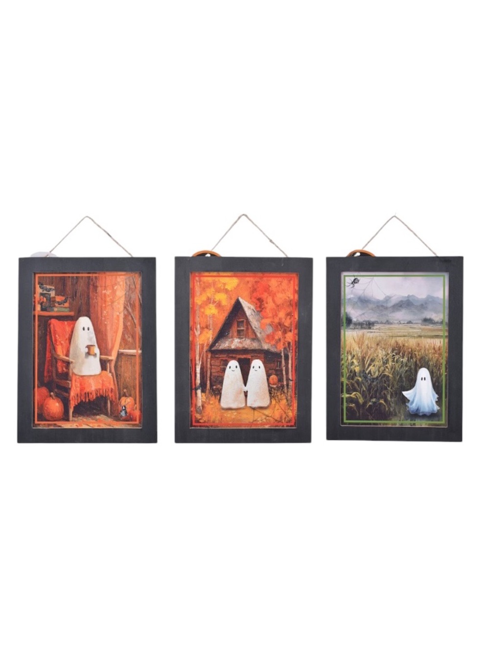 Coffee Ghost Couple Field Halloween Painting Wooden Frame Wall Art Decor